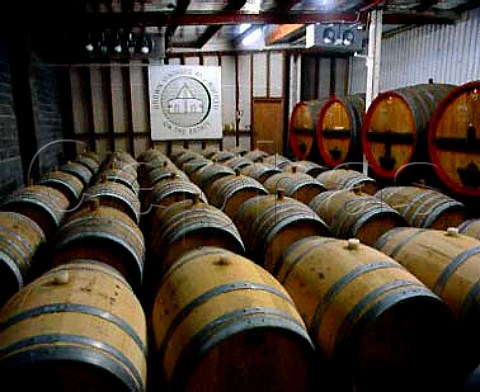 French oak barrels in the air conditioned barrel   room of Lakes Folly Pokolbin New South Wales   Australia   Lower Hunter Valley