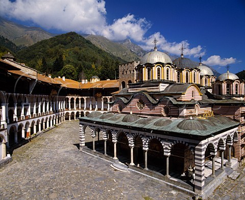 Rila Monastery set high up in the Rila Mountains   dates from the 14thcentury The largest in the   country it is said to be Bulgarias most important   monument historically culturally and emotionally