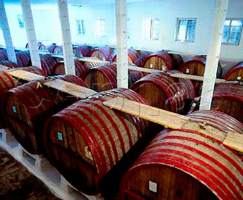 Bulgarian oak casks in ageing cellar at Slaviantzi  winery near Sliven Bulgaria  Sungurlare  East Thracian Valley