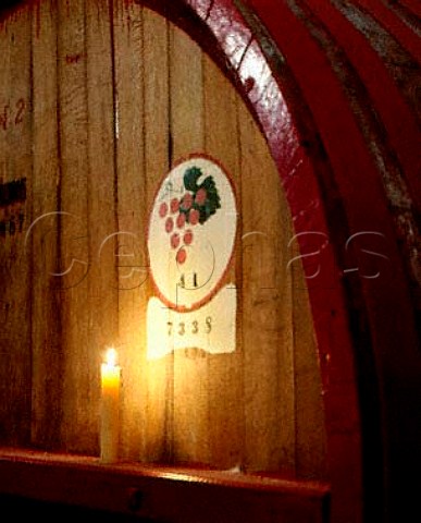 Bulgarian oak cask in ageing cellar at Slaviantzi  winery near Sliven Bulgaria  Sungurlare  East Thracian Valley