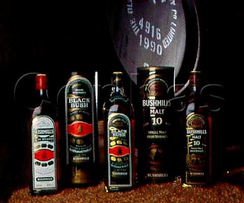Three whiskeys produced at the Old Bushmills   Distillery Bushmills CoAntrim Northern Ireland