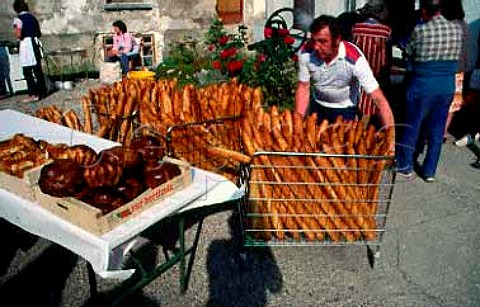 Bread stall in village market   MarignyenOrxois Marne France