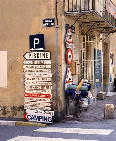Signs on street corner in the wine town of ChteauneufduPape  Vaucluse France