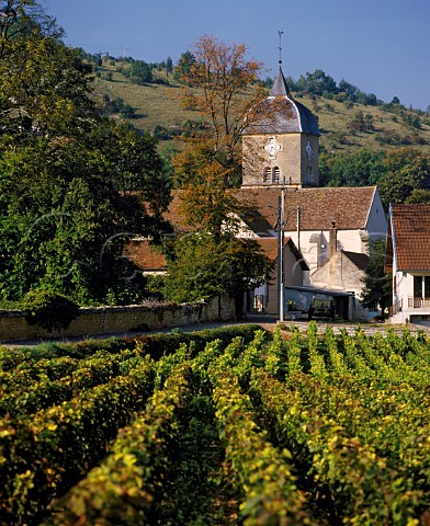 View over Derrire le Four vineyard to the church of   ChambolleMusigny Cte dOr France     Cte de Nuits