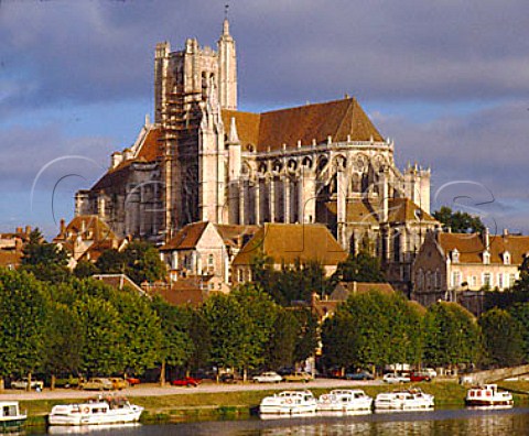 The gothic cathedral by the river Yonne in Auxerre   Yonne France  Bourgogne