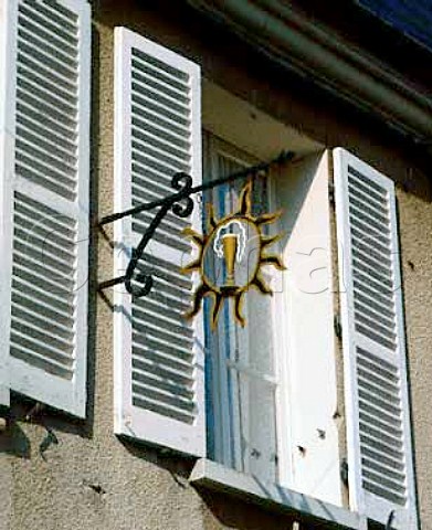 Sign hanging from the wall of a growers house in the   Champagne village of Hautvillers the home of the   abbey where Dom Perignon worked and is buried