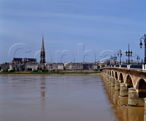 StMichel Church and the Pont de Pierre over the Garonne river Bordeaux Gironde France