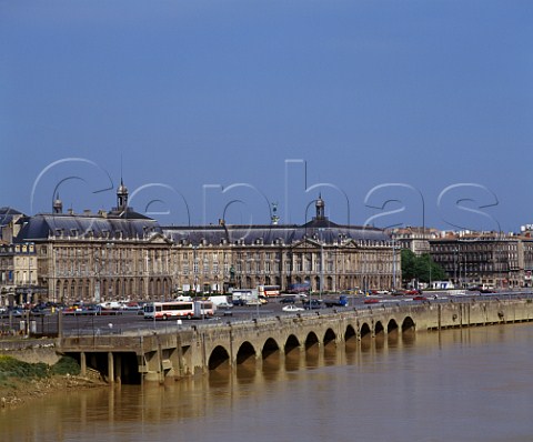 Place de la Bourse viewed from across the Garonne River Bordeaux Gironde France