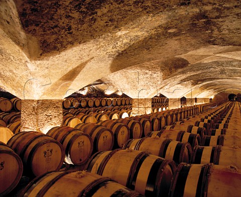 Barrels of wine ageing in the magnificent cellar of   the Chteau de Meursault Cte dOr France     Cte de Beaune