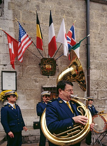Brass band playing outside the Hospices de Beaune before the wine auction on the third Sunday in November Beaune Cte dOr France