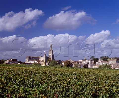 Stmilion viewed over vineyard of Chteau Belair  Gironde France Saintmilion  Bordeaux