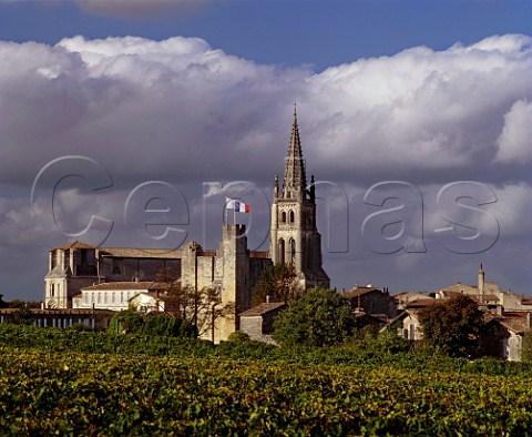 Stmilion viewed over vineyard of Chteau Belair  Gironde France Saintmilion  Bordeaux