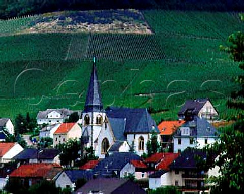 Village of Ockfen with the Bockstein vineyard   behind Saar Germany  Mosel