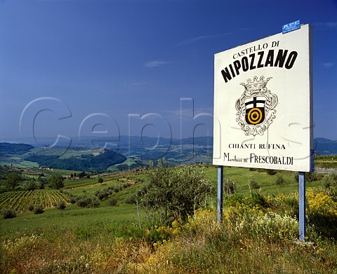 Sign for Castello di Nipozzano above the Arno River   valley near Pontassieve Tuscany Italy    Chianti Rufina