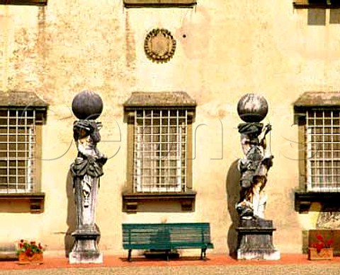 Statues in the courtyard of the 15thcentury   Medici Villa di Capezzana Seano di Carmignano    Tuscany Italy        Carmignano
