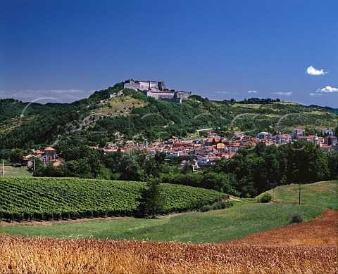 Town of Gavi with its Genoese fort on the hilltop   Piemonte Italy