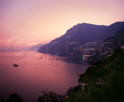 Sunset over Positano and the Amalfi Peninsula Campania Italy