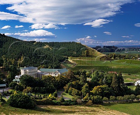 Mission Estate seminary buildings and vineyards with Hawke Bay in distance  Taradale near Napier New Zealand Hawkes Bay