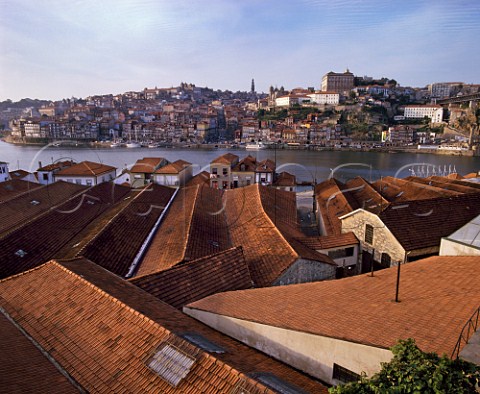 View over Port lodges and the Douro River from  Vila Nova de Gaia to Oporto  Portugal