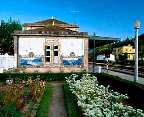Traditional azulejos tiles on the railway station at   Pinhao in the Douro valley Portugal   Port