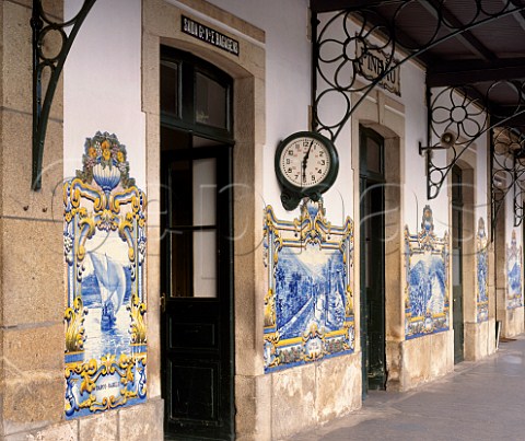 Traditional azulejos tiles on the railway station at  Pinho in the Douro Valley Portugal   Port