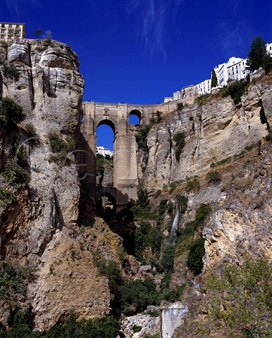 Ronda Andaluca Spain   The huge 18thcentury bridge Puente Nuevo spanning   the gorge of the Rio Guadalevin