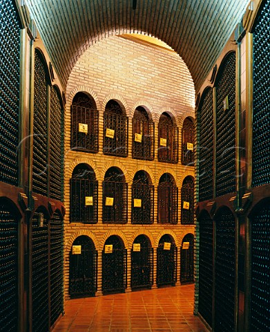 Bottle maturation cellar at Bodegas Campillo the bins at the far end are for customers private reserves   Laguardia Alava Spain Rioja Alavesa