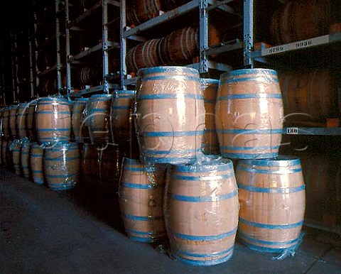 New French oak barrels arrive shrinkwrapped in   plastic   Beaulieu winery Rutherford Napa Co   California