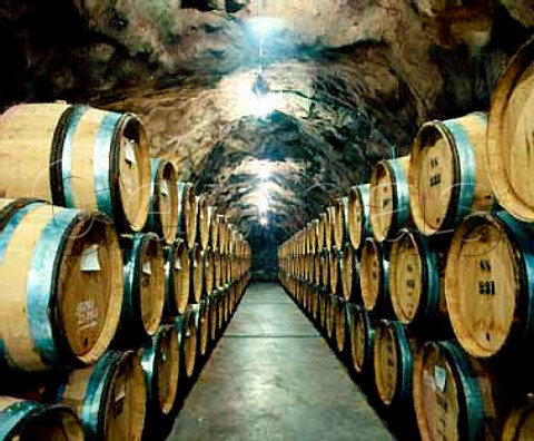 New oak barrels in cellars of Chalone Vineyards   Soledad Monterey Co California