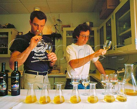 Winemakers tasting samples of Gewrztraminer  Pindar Vineyards Peconic Long Island New York   USA     North Fork AVA