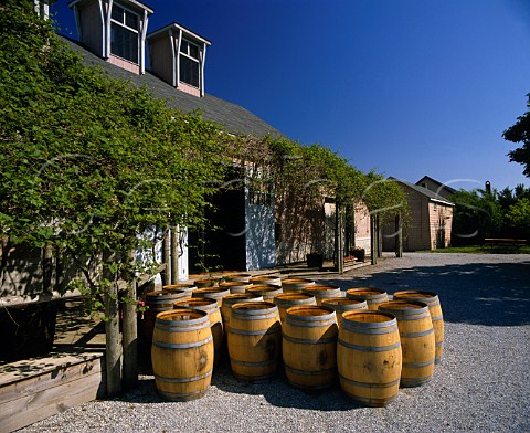 Oak barrels outside Lenz Winery Cutchogue   Long Island New York USA  North Fork