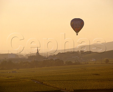 Hotair balloon above vineyards at Ay Marne France Champagne
