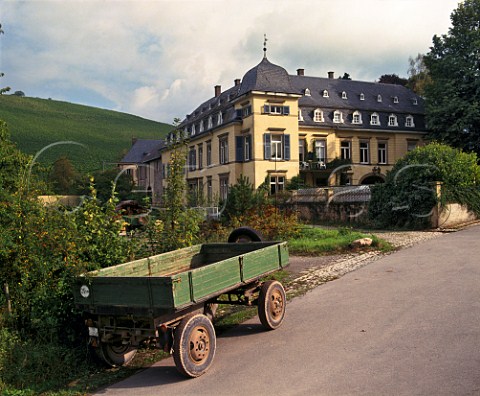 Scharzhof manor house with the Scharzhofberg vineyard behind Wiltingen Germany Saar