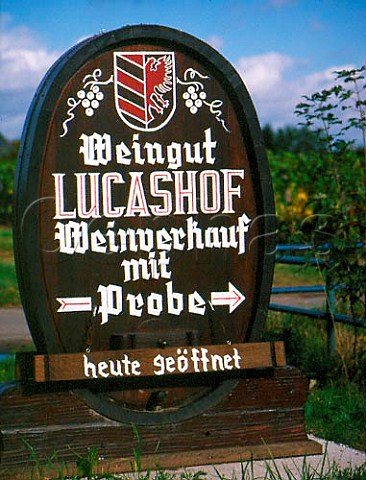 Weingut Lucashof sign on barrel Forst Pfalz   Germany