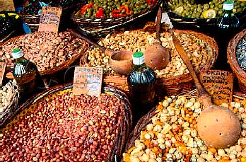 Nuts and olives on sale   Market day in   lIslesurlaSorgue Vaucluse France