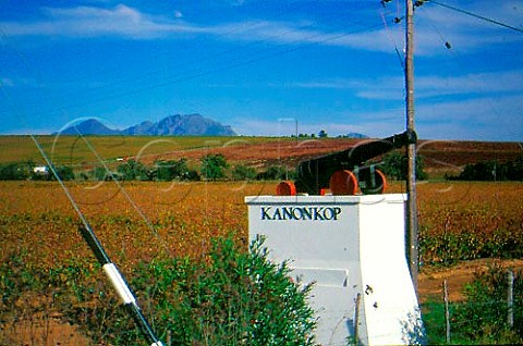 Entrance to Kanonkop Estate with   Simonsberg Mountains beyond   Stellenbosch Cape Province    South Africa