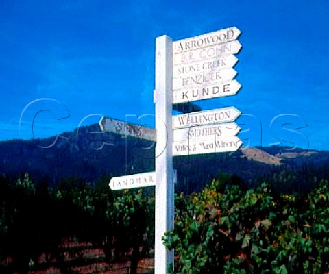 Signposts to wineries in the Sonoma Valley   California USA