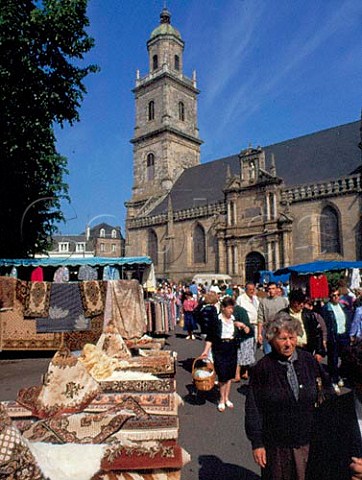 Auray on market day with the church in the   background  Morbihan France Brittany