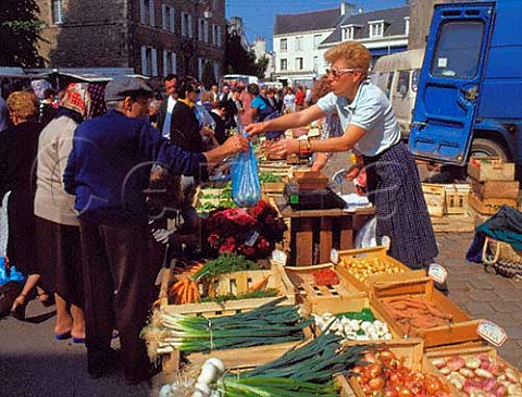 Fruit and vegetable stall at Auray market Brittany France
