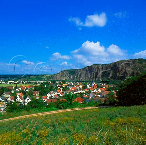 The porphyry cliff of the Rotenfels and the village   of Bad Munster am SteinEbernburg   Nahe