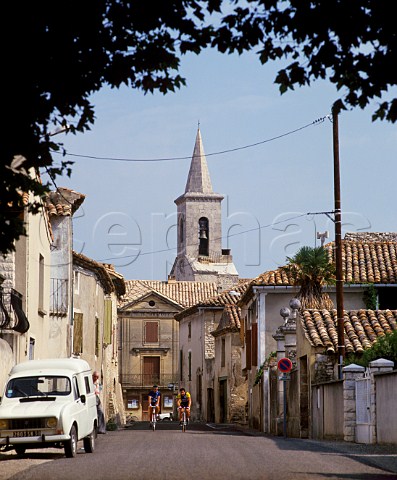 Cyclists in the wine village of Lirac Gard France