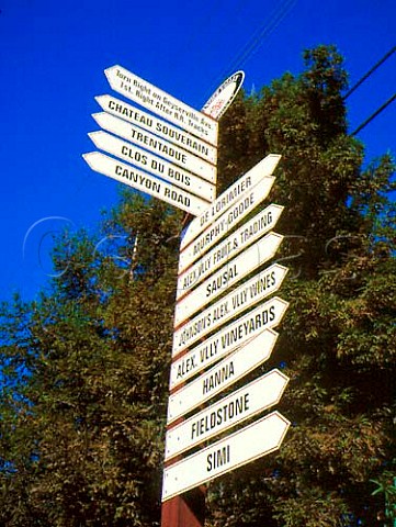 Winery signpost in the Alexander Valley  Sonoma Co California