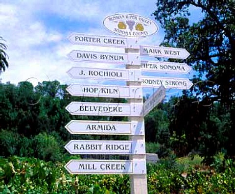 Sign post to wineries in the Russian River Valley   Sonoma Co California    Russian River AVA