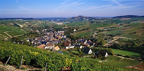 View over Chavignol from top of Le Cul de Beaujeu vineyard with the hilltop town of Sancerre in the distance   Cher France   AC Sancerre