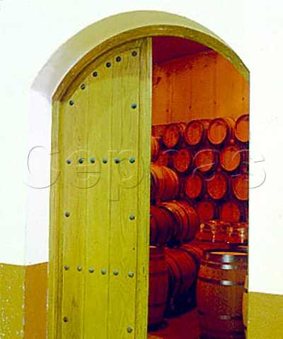 Entrance to the barrel ageing cellar   at Bodegas Nekeas   Aorbe near Puente la Reina Navarra Spain