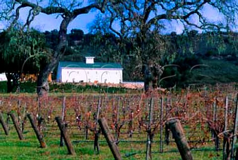 Galante Vineyards winery viewed over their Blackjack   Pasture vineyard Cabernet Sauvignon Monterey Co   California    Carmel Valley AVA