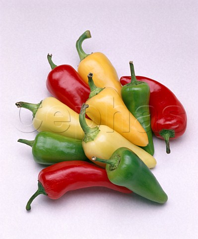 Assorted chillies  Red Green and Caribe