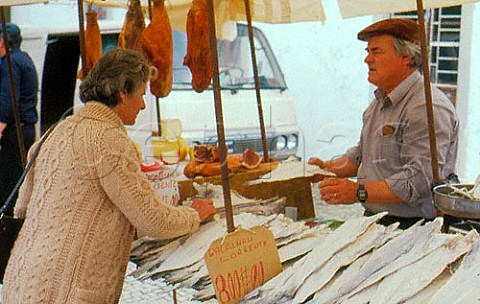 Dried cod stall Bacalhau  Ameixial market Algarve Portugal