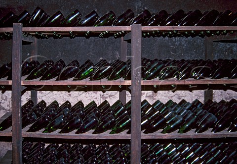 Bottles of StPray sparkling wine in   horizontal racks Rhne France