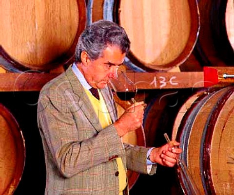 Carlo de Corato tasting his Il Falcone from barrique   in the cellars of Rivera   Andria Puglia Italy   Castel del Monte
